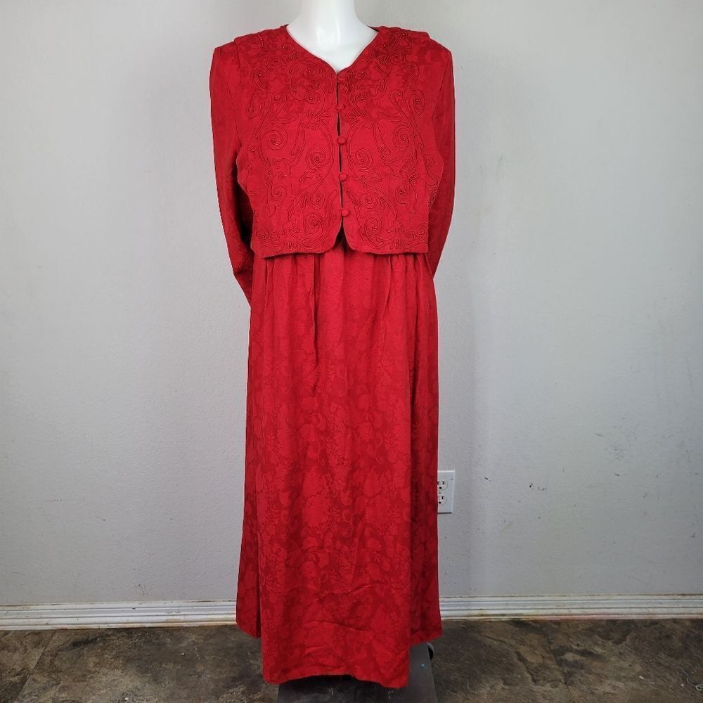Karin‎ Stevens Electric Red Long Sleeve Maxi Dress Size 12